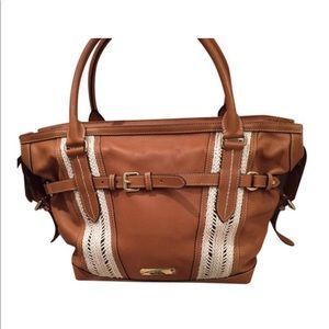 Burberry Rope Webbing Tan Leather Tote Handbag